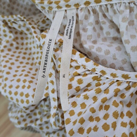 Anthropologie Somerset Maxi Dress in Polka Dot Puff Sleeve Cream Gold Prairie XL - Picture 8 of 8